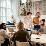 Multi-ethnic teamwork in coworking office