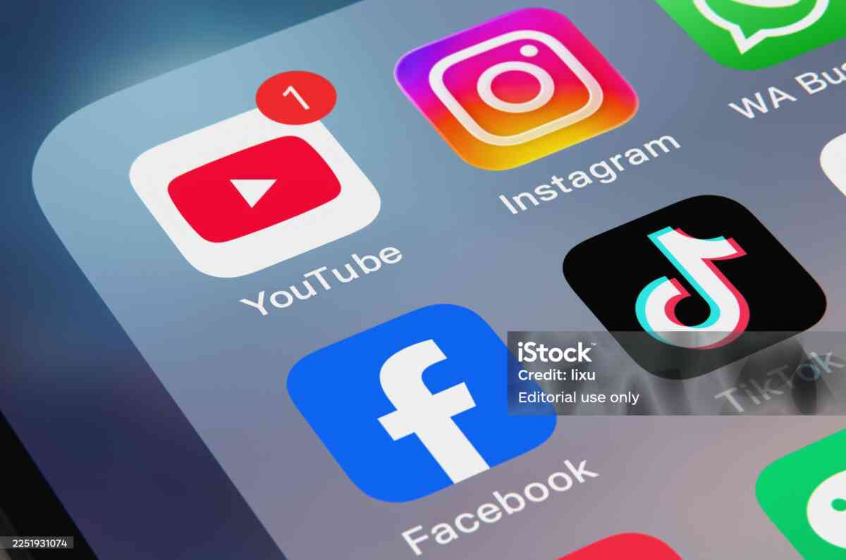 Various social apps on mobile phones Instagram Facebook Youtube WA Business