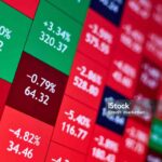Background of Stock heatmap on the monitor in predominantly red