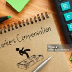 Workers Compensation is shown on a business photo using the text