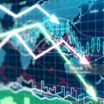 Business graph with arrows tending downwards