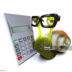 3d render of a funny cartoon snail character using a digital calculator