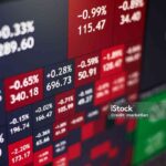 Background of Stock heatmap on the monitor in predominantly red