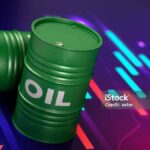 Oil Drums Sitting Over A Trading Board. 3d Render