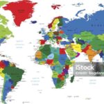 Detailed world map with countries, big cities and other labels.