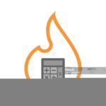Illustration of a line art flame with  a calculator