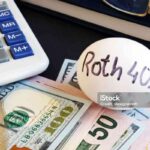 Roth 401k written on a side of egg and money.