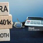 Cubes with words IRA, 401k and ROTH. Retirement plan.