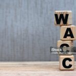 concept of the word WACC on cubes on a gray background. Business concept.