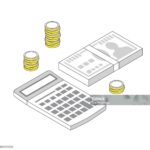 This is an illustration of three-dimensional money and a calculator.