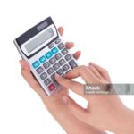 hands with calculator isolated on white background