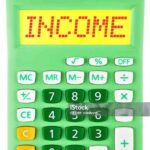 Calculator with INCOME on display on white background