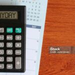 Top view image of calendar and calculator with text PAYDAY. Finance concept