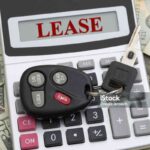 Lease message with car keys and calculator on money for financing vehicles