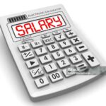 Red word SALARY on the electronic calculator. Isolated. 3D Illustration
