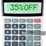 Calculator with 35%OFF on display on white background