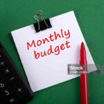 Calculator and memo pad with text Monthly Budget