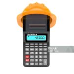 Calculator with hardhat isolated on white background. 3d illustration