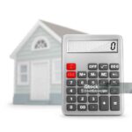 Calculator on the background of the house. Depth of field. 3d image.