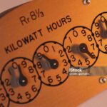 A macro of a watt-hour meter register from an electric meter.
