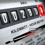 Electricity kilowatt hour meter closeup 3d
